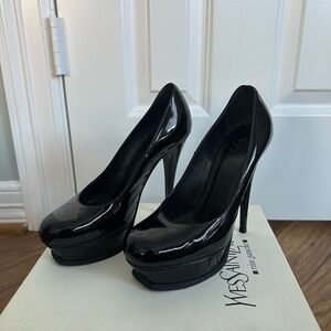 Yves Saint Laurent Black Patent Platform Stiletto Pumps